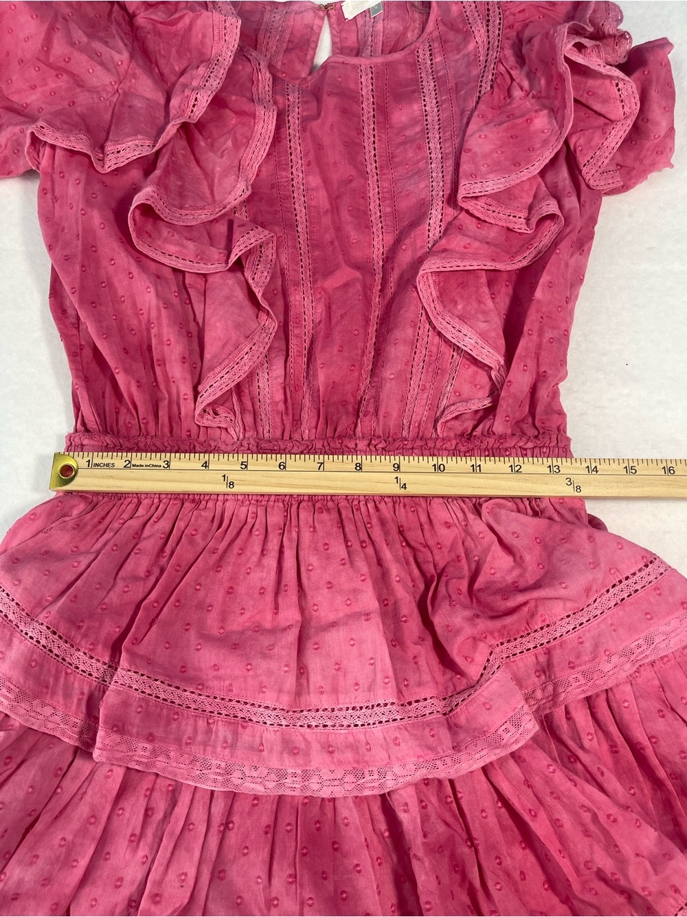 LoveShackFancy Pink Swiss Dot Ruffle Mini Dress Size M Cottagecore Romantic - Picture 5 of 8